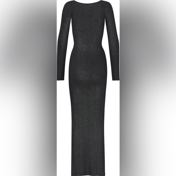 SKIMS Black Soft Lounge Shimmer Long Sleeve Maxi Dress XXS Onyx Foil - Picture 9 of 10